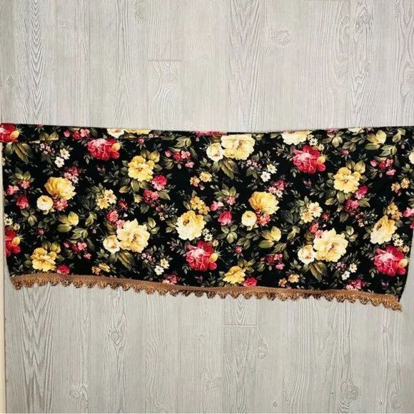 Floral window valance curtain floral maximalist style 3 piece window treatment - Picture 2 of 6